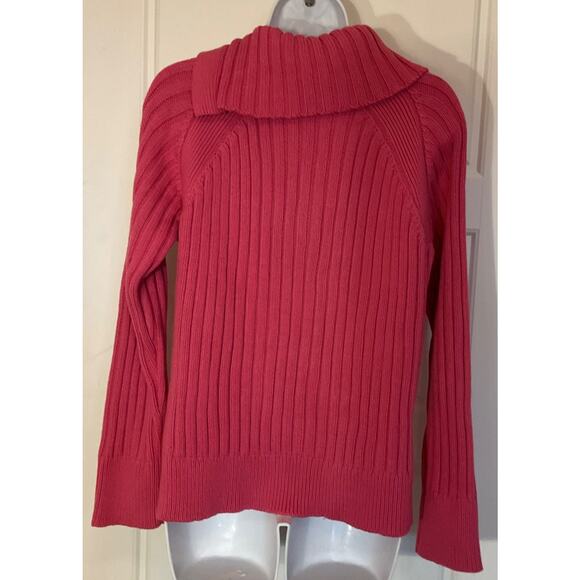 Jones New York Pink Long Sleeve Ribbed Shawl Collar Button Detail Sweater L - Picture 3 of 6